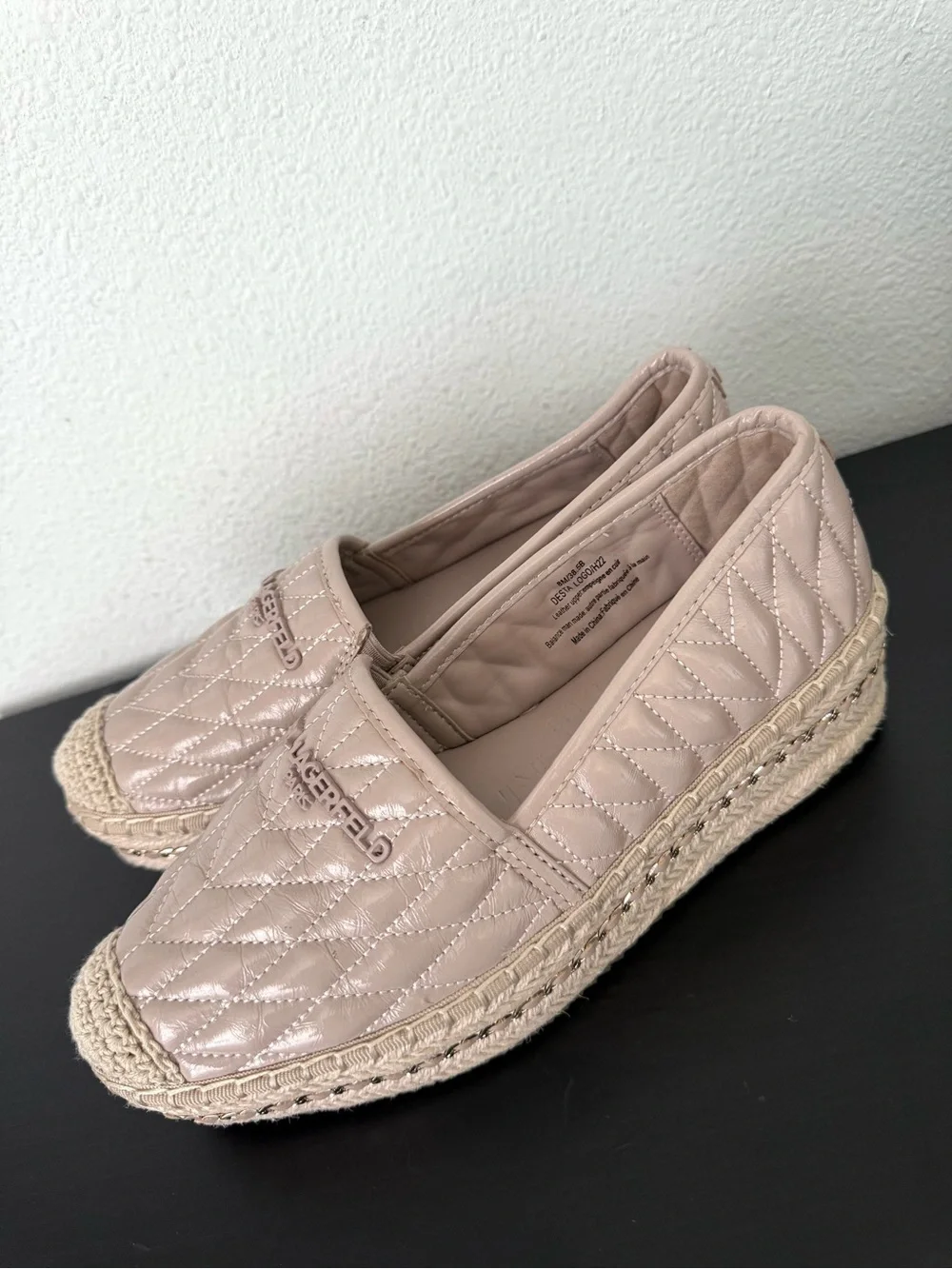 KARL LAGERFELD PARIS Desta Quilted Leather Slip-On Espadrille Platform Flat